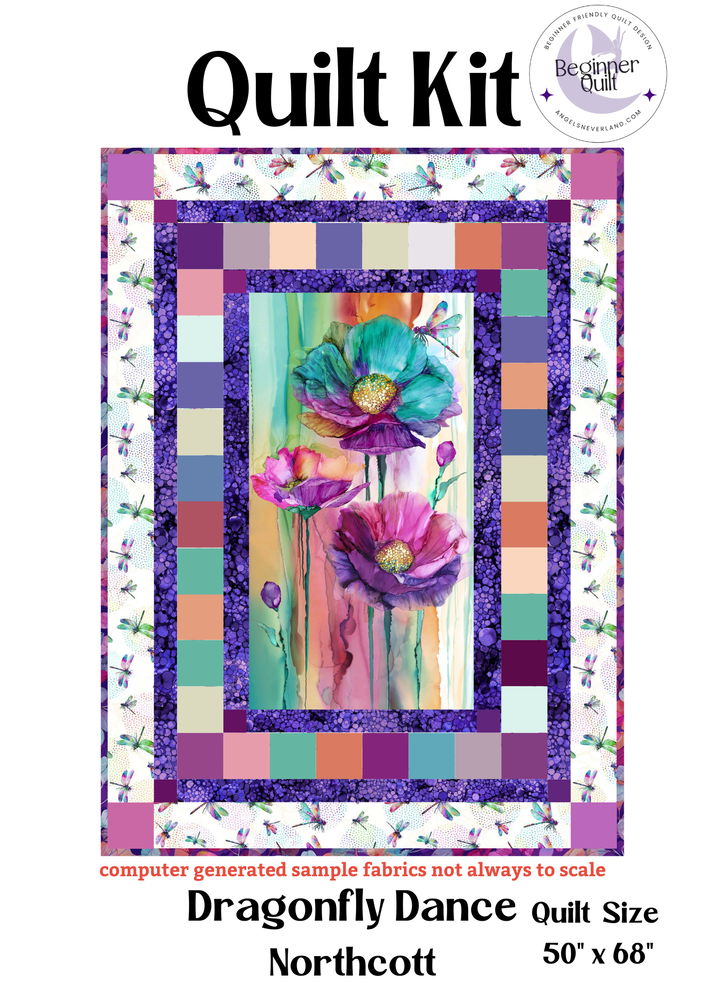 Dragonfly Dance Panel & PRECUTS with Dragonfly Border - DIY Beginner Quilt Kit - Picture This Pattern