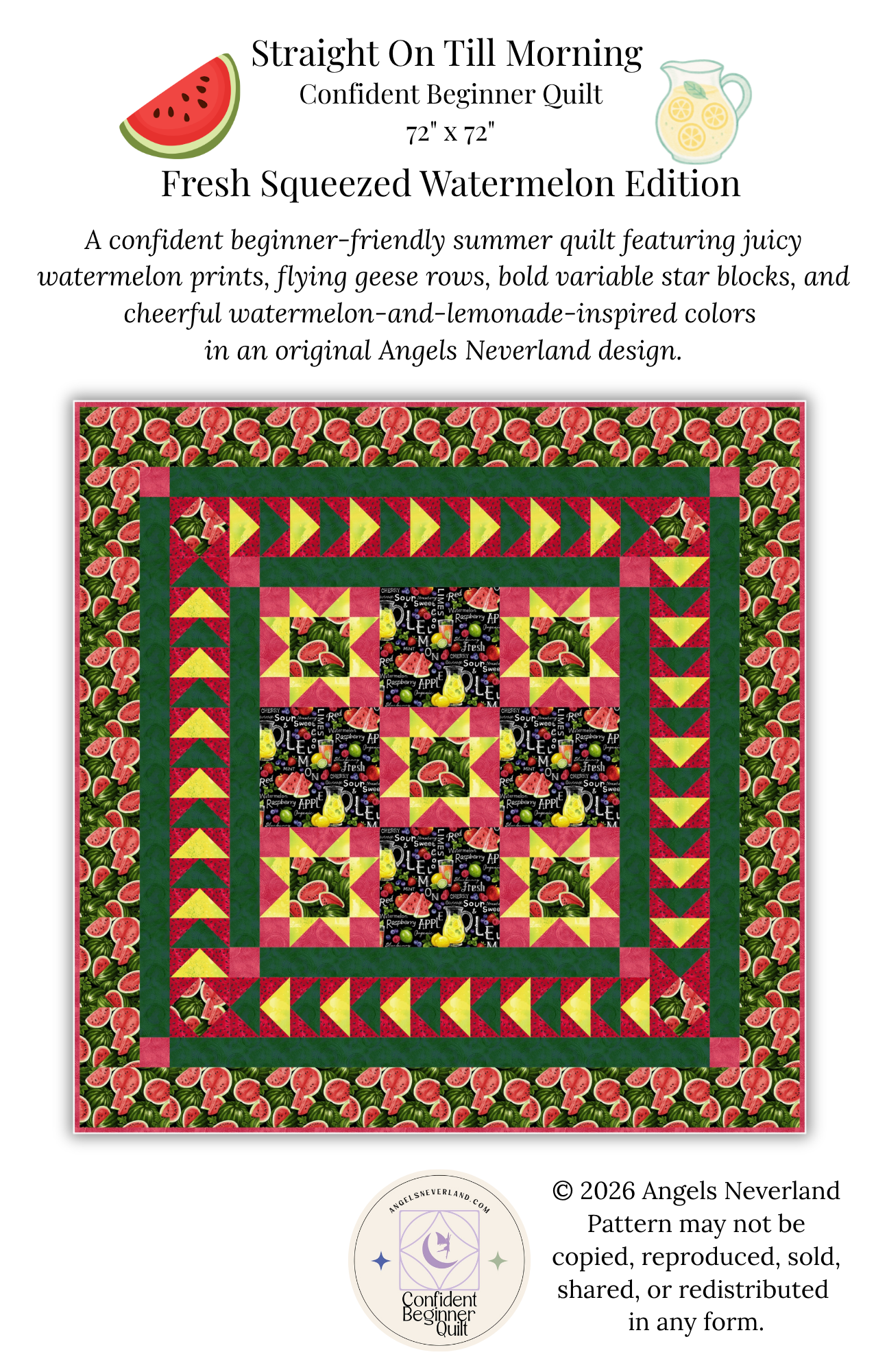 Fresh Squeezed Watermelon Quilt Kit – 72” x 72” Confident Beginner Quilt