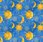 Sun & Moon in blues - Celestial Collection Cotton Fabric by the Yard