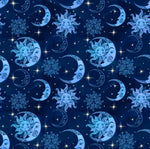 Sun & Moon in blues - Celestial Collection Cotton Fabric by the Yard