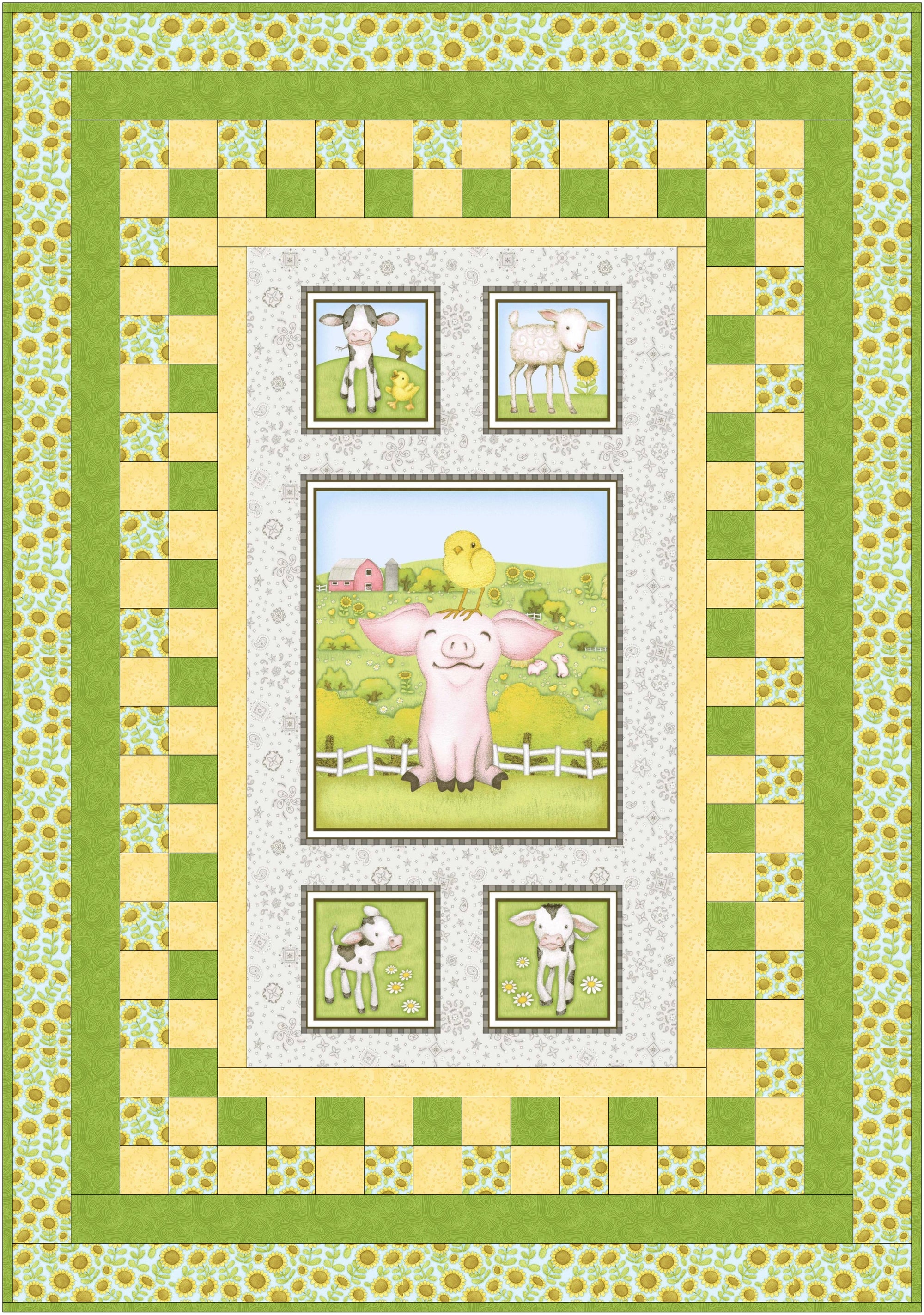Farm Babies Sunflower Meadow Panel Quilt Kit | Material Girlfriends 3YD Andapanel Pattern