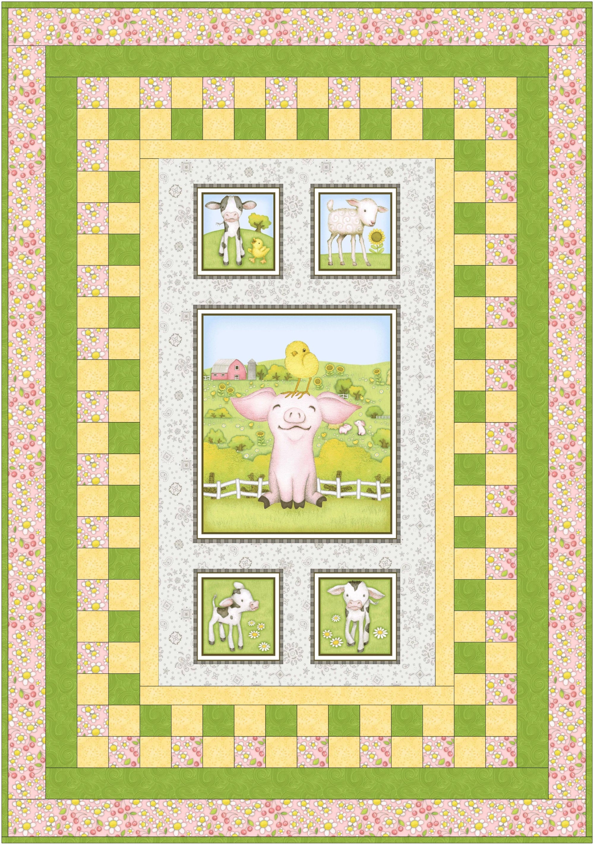 Farm Babies Daisy Lane Panel Quilt Kit | Material Girlfriends 3YD Andapanel Pattern