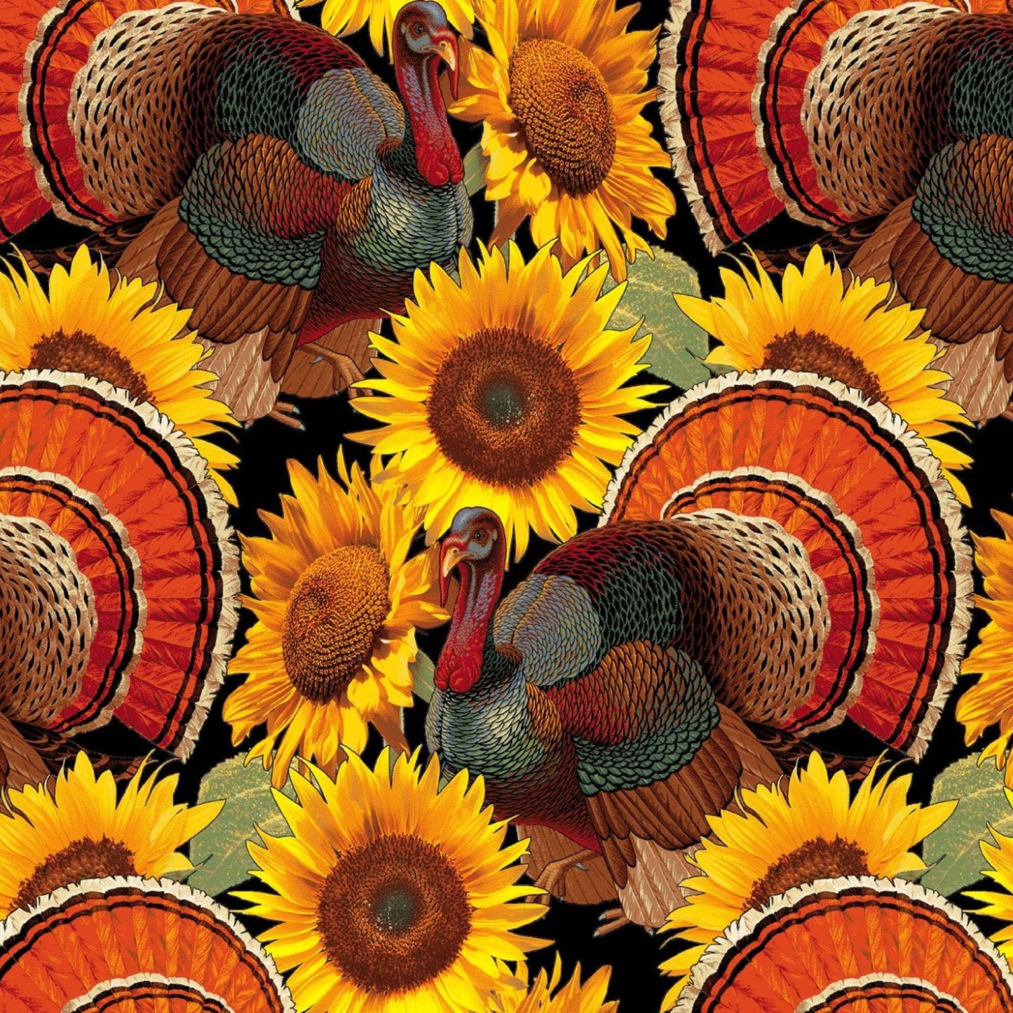 Autumn Glory Turkeys & Sunflowers – 3 Yard Quilt Fabric Bundle | Angels Neverland Exclusive