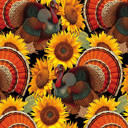 Autumn Glory Turkeys & Sunflowers – 3 Yard Quilt Fabric Bundle | Angels Neverland Exclusive