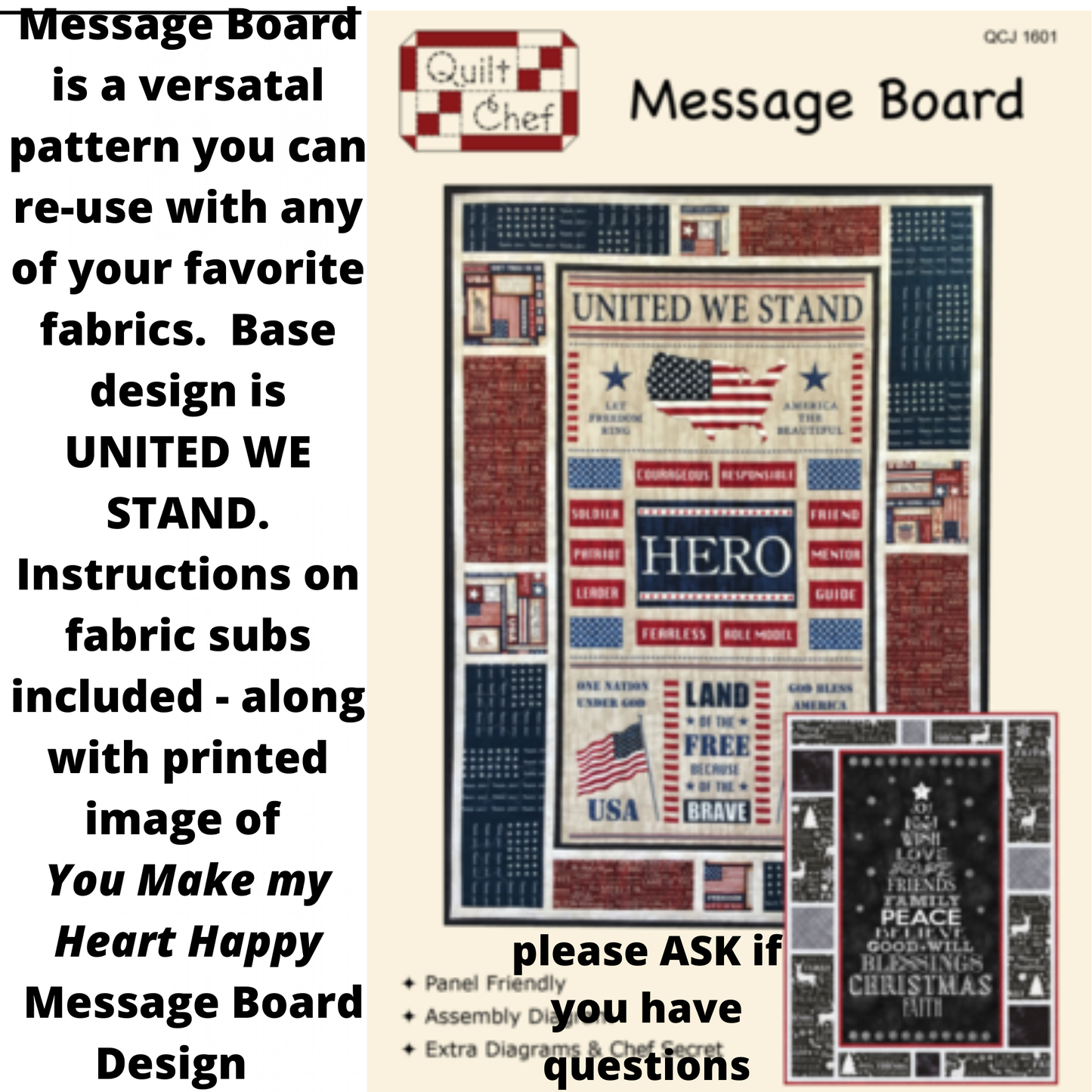 Message Board Quilt Kit with You Make My Heart Happy, Valentine's Day Quilt Kit