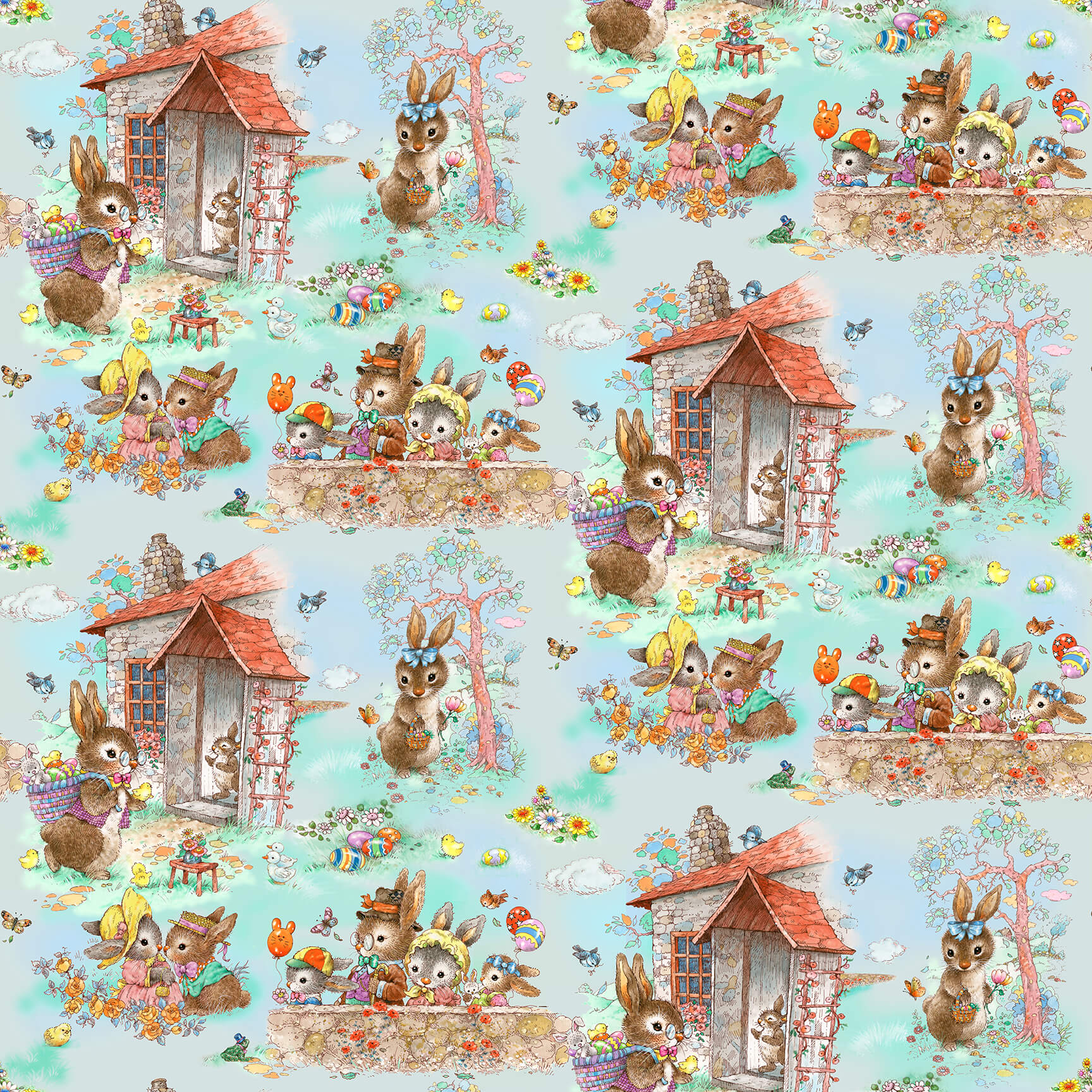 Hoppy Hunting & Bunny Tails Easter Cotton Fabric by the Yard