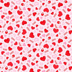 Gnomie Love Gnome Valentine's Day Fabric -  Tosed Hearts on Pink - Cotton Fabric by the Yard (SKU 9783-22)