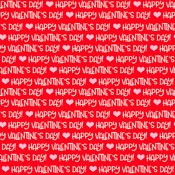 Gnomie Love Gnome Valentine's Day Fabric -  Valentine Words on Red - Cotton Fabric by the Yard (SKU 9784-88)