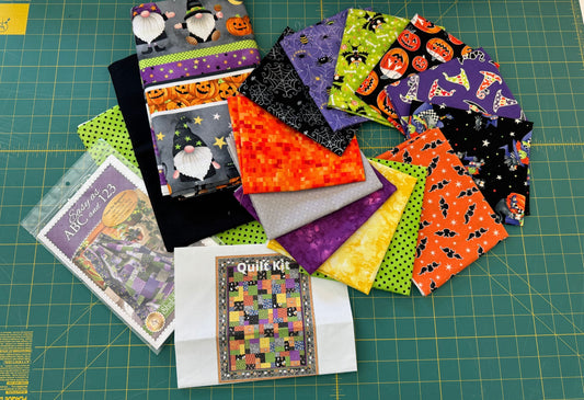 Halloween Quilt Kit featuring Northcott Gnomes Night Out Cotton Fabric Border with traditional Halloween Motifs