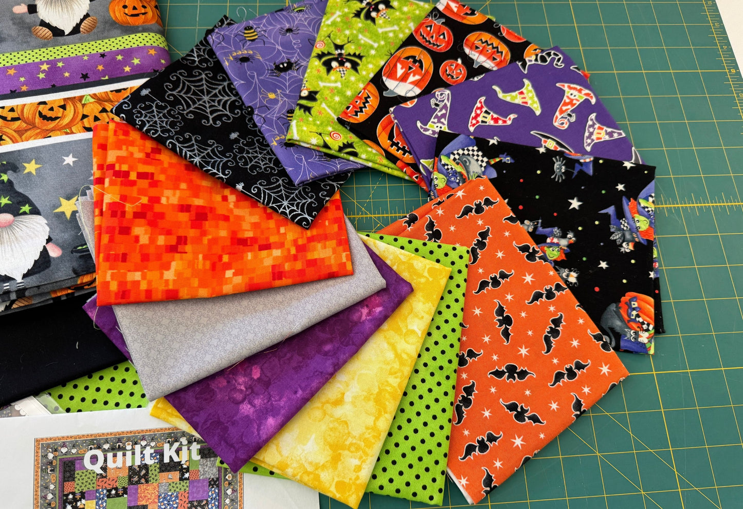 Halloween Quilt Kit featuring Northcott Gnomes Night Out Cotton Fabric Border with traditional Halloween Motifs