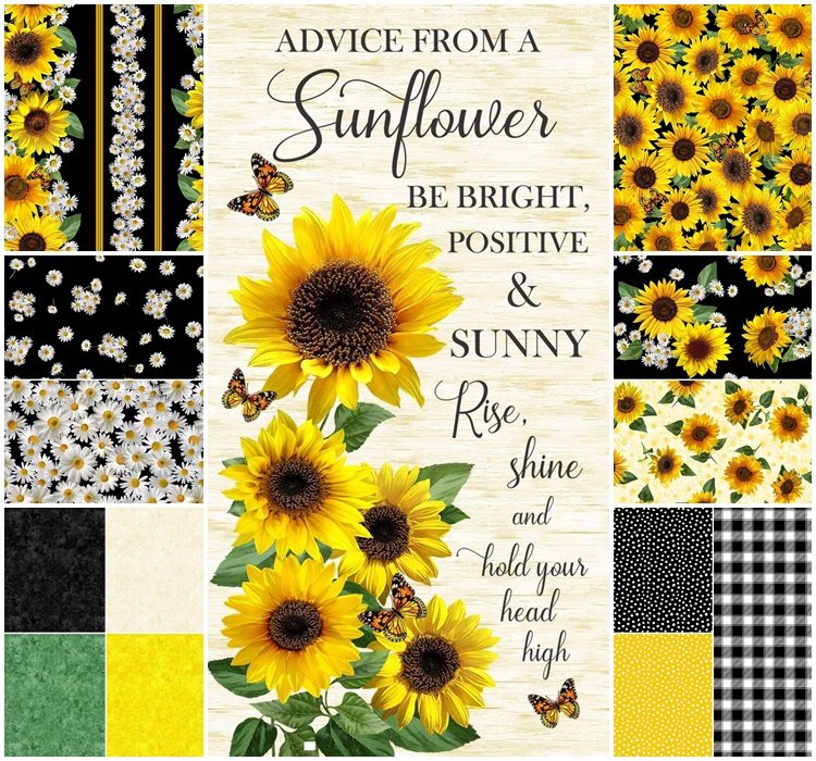 Advice From a Sunflower FQ Fabric Bundles - Panel and 13 cuts (3 sizes)