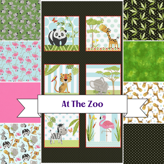 Zoo animal cotton fabric bundle Panel and 8 yards of cotton quilting fabric