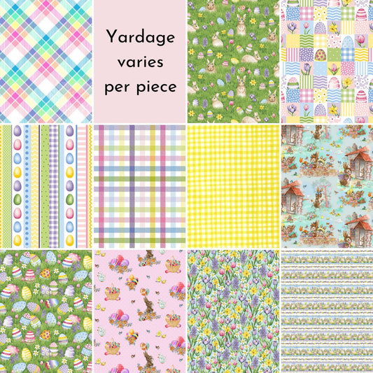 Hoppy Hunting & Bunny Tails Easter Cotton Fabric by the Yard