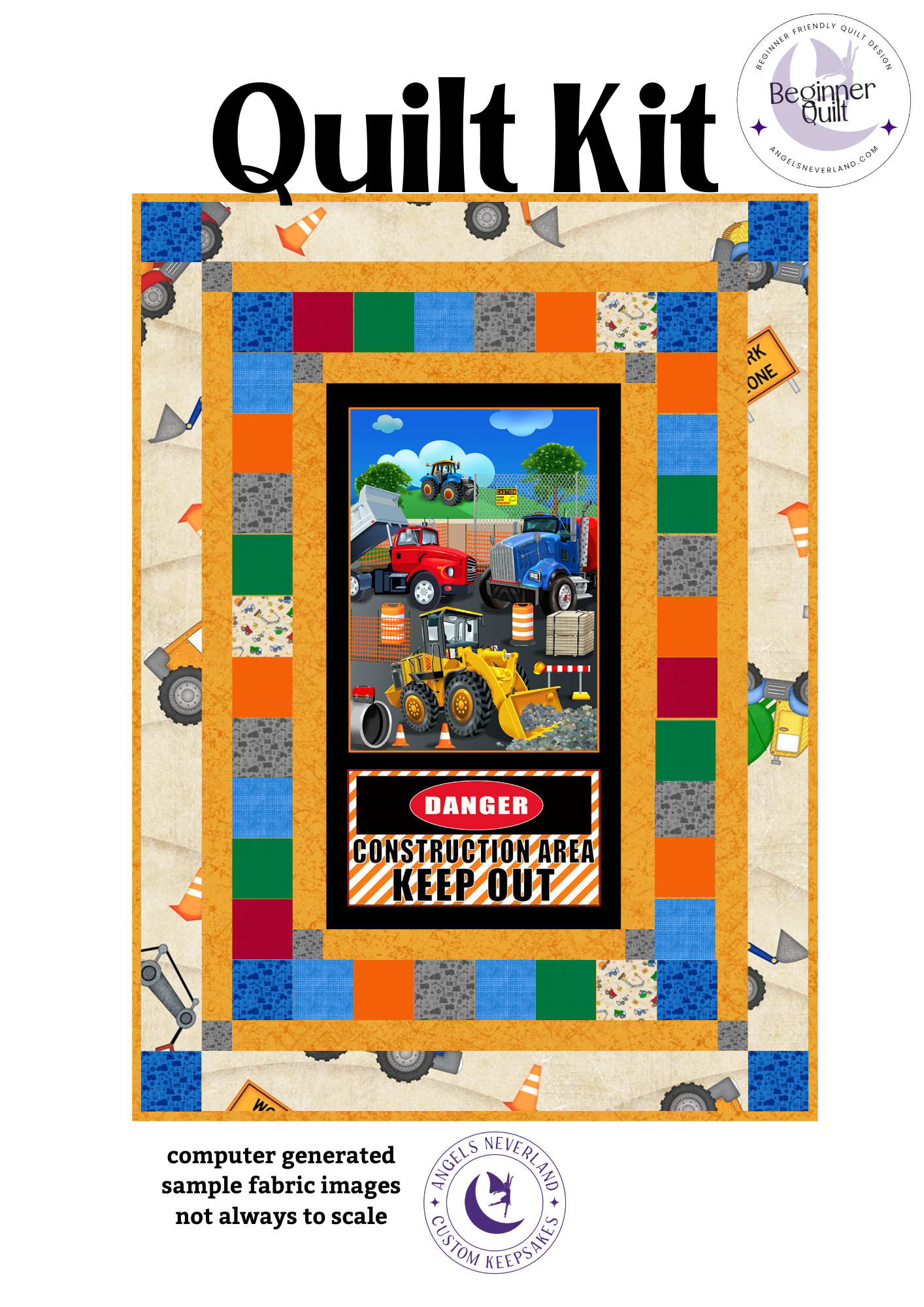 Building Dreams Construction Zone Panel Easy DIY Beginner QUILT KIT Construction Equipment Picture This Pattern