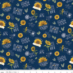 Honey Bees & Flowers Please Main Navy Fabric Yardage