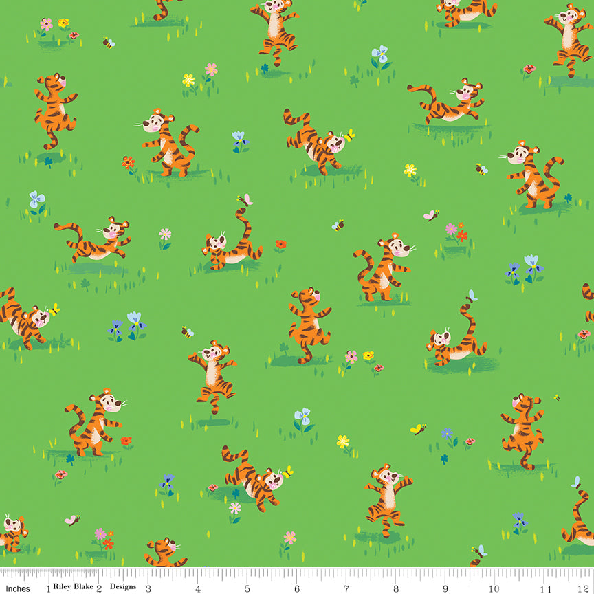 100 Aker Woods - Tigger Bounce Green Fabric Yardage