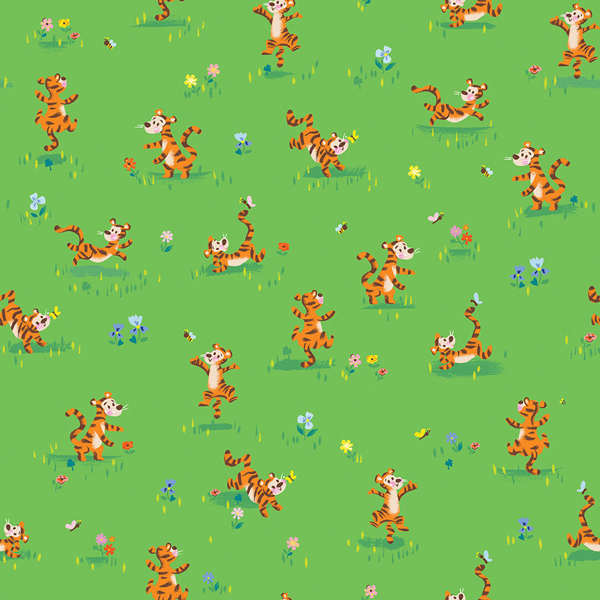 100 Aker Woods - Tigger Bounce Green Fabric Yardage