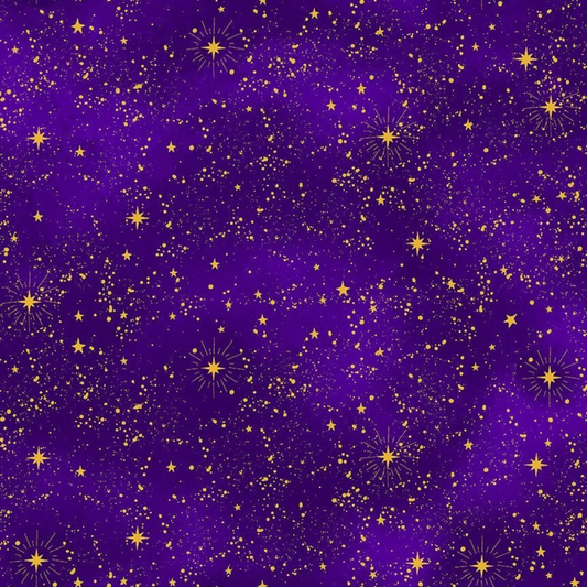 Cosmos Purple Stars in the Firmament Celestial Cotton Fabric