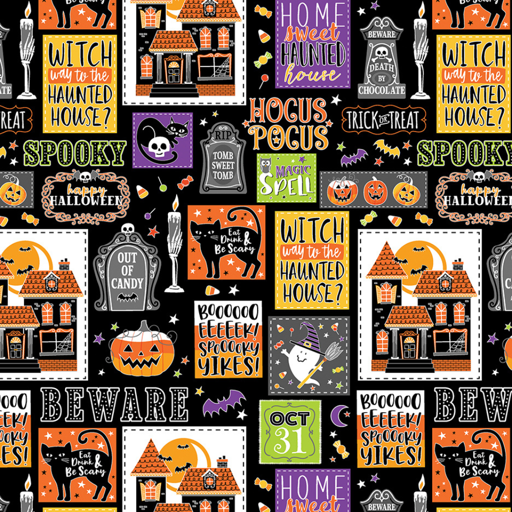 Glow in the Dark Halloween Fabric Bundle with Panel, Block Panel & 11 FQs of Cotton Quilting Fabric