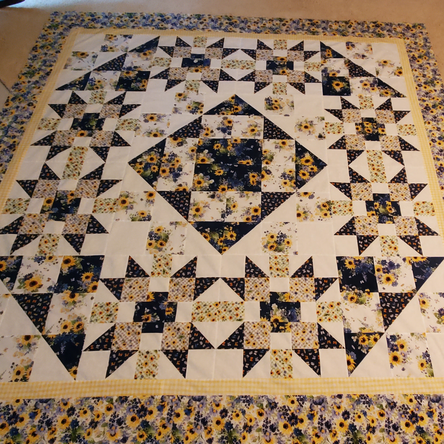 Sunflower Bouquets Rotating Stars QUILT KIT (yellow) approximate finished size 88" x 88