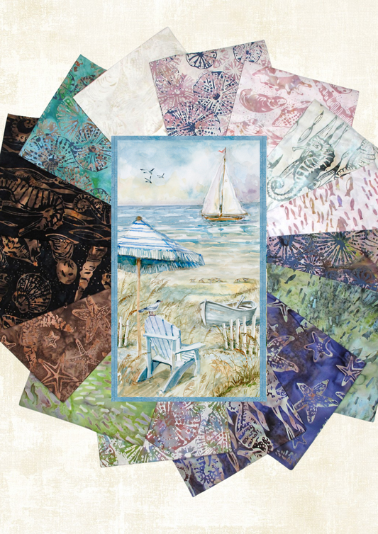 Easy DIY Beginner Coastal Sanctuary Panel Quilt Kit with fabric from Dana Michelle Along The Shores Batik w/ Picture This Pattern