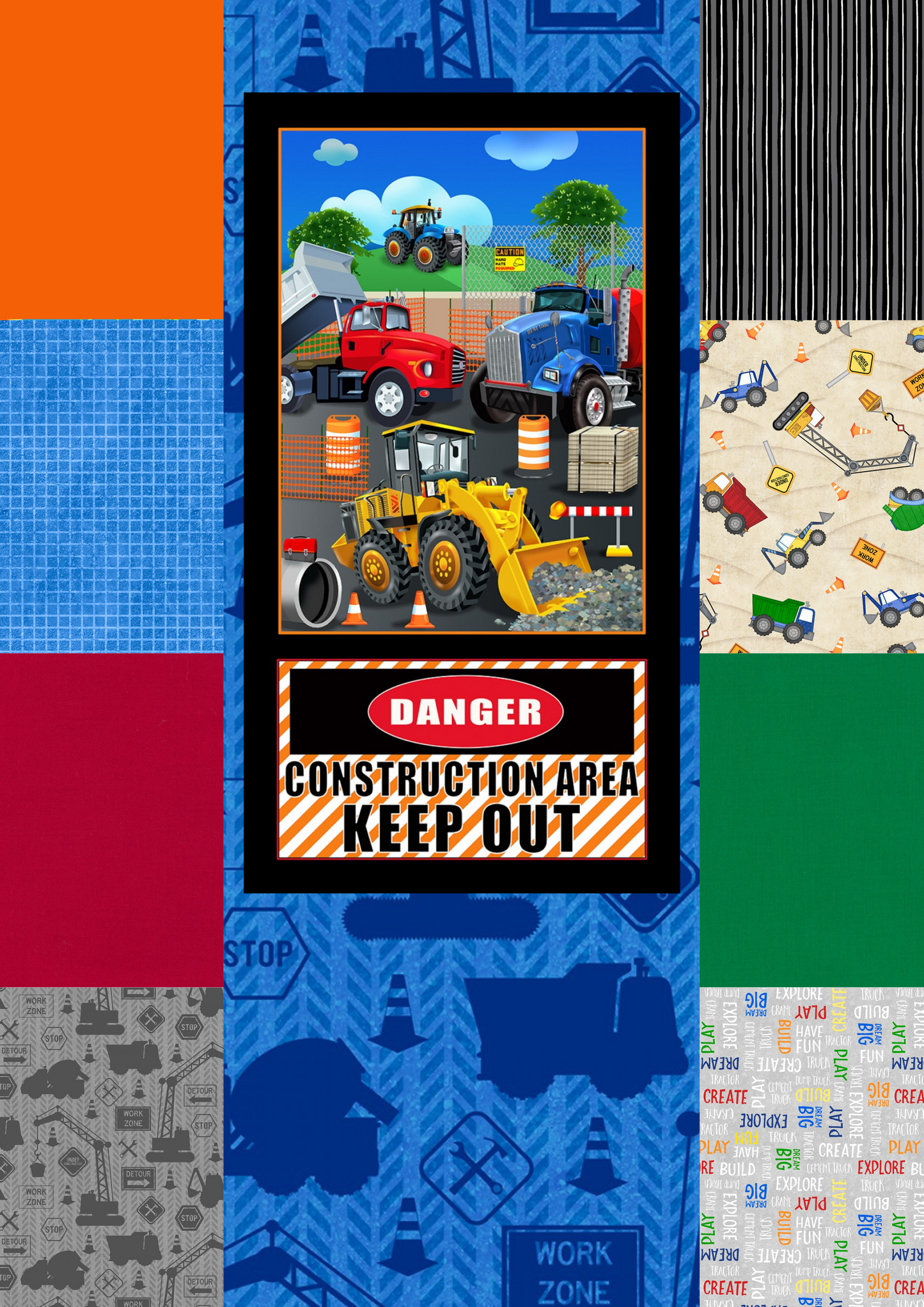 Building Dreams Construction Fabric by Wilmington Prints with Construction Zone Panel FQs, 1/2 yard, or 1 yard fabric bundle