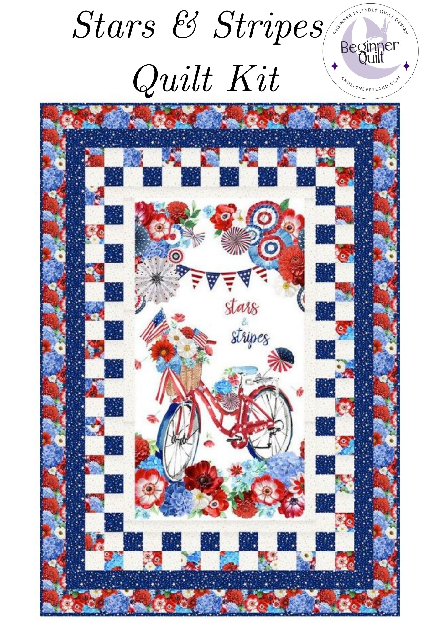 Stars & Stripes Quilt Kit – 3 Yards & Panel Beginner Quilt (46” x 66”) | Material Girlfriends Pattern
