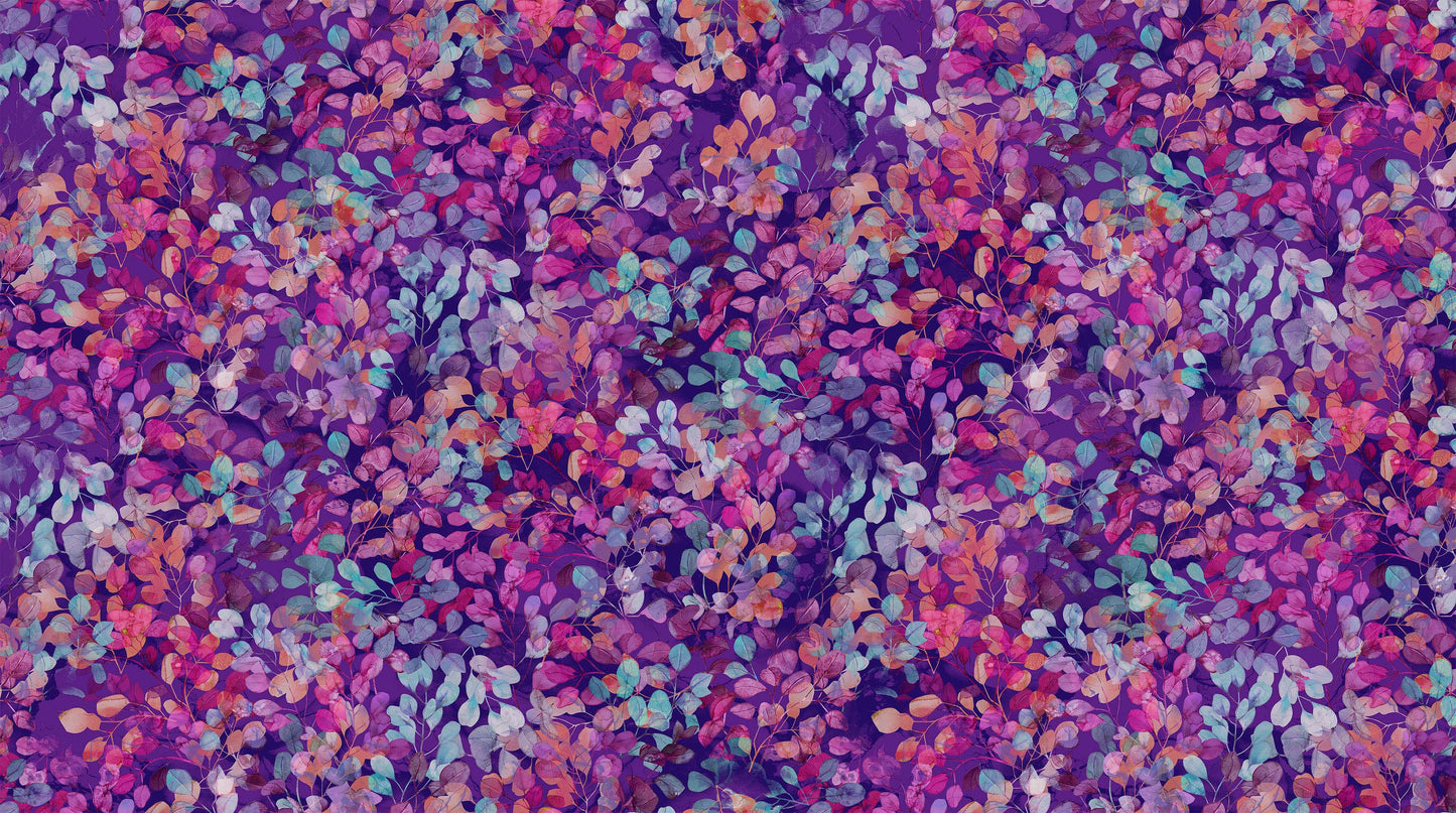 Dragonfly Dance Leaves Purple Multi Fabric by the Yard - DP27505-85