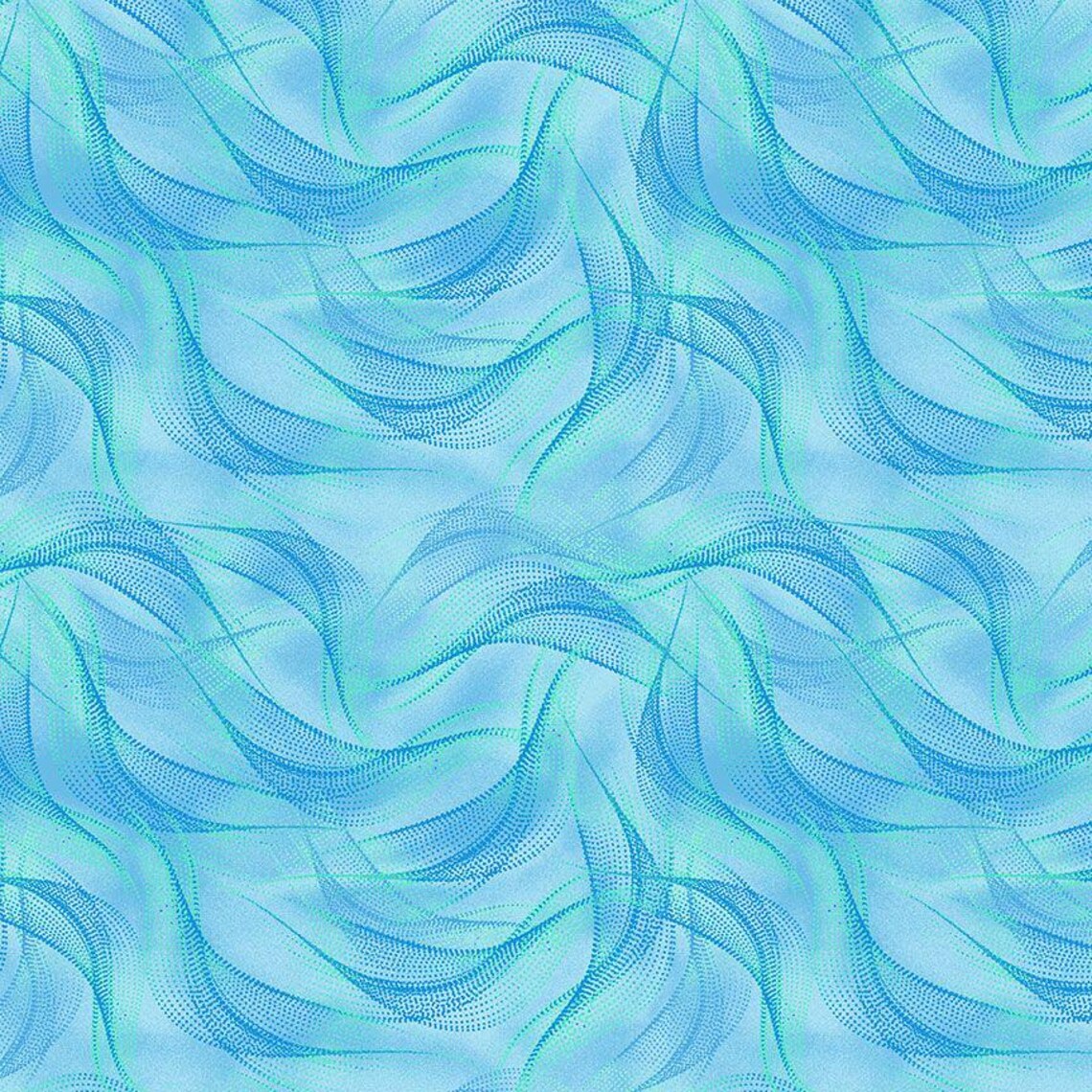 Electric Ocean Dotty Waves Aqua Cotton Fabric by the Yard (SEA-CD2857)