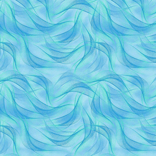 Electric Ocean Dotty Waves Aqua Cotton Fabric by the Yard (SEA-CD2857)