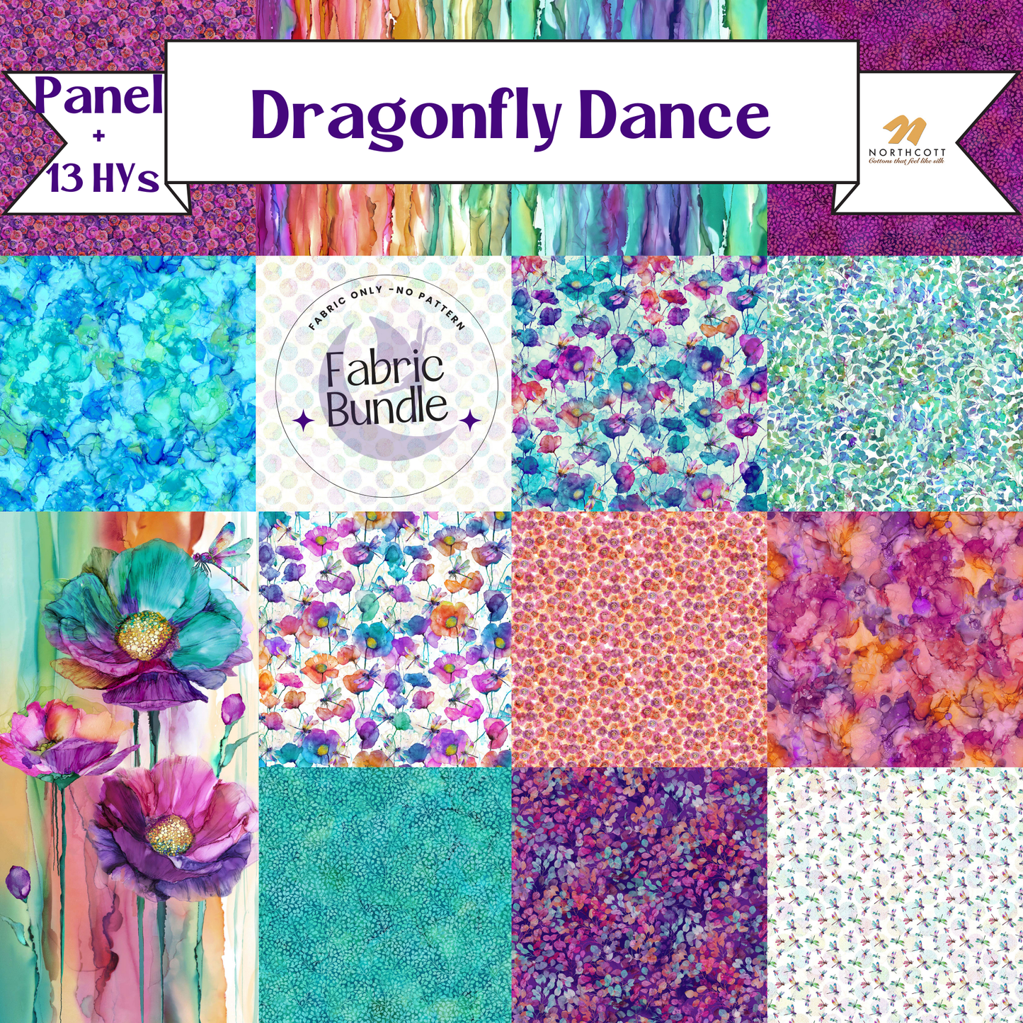 Dragonfly Dance Half Yard + Panel Exclusive Bundle from Angels Neverland Fabric Store