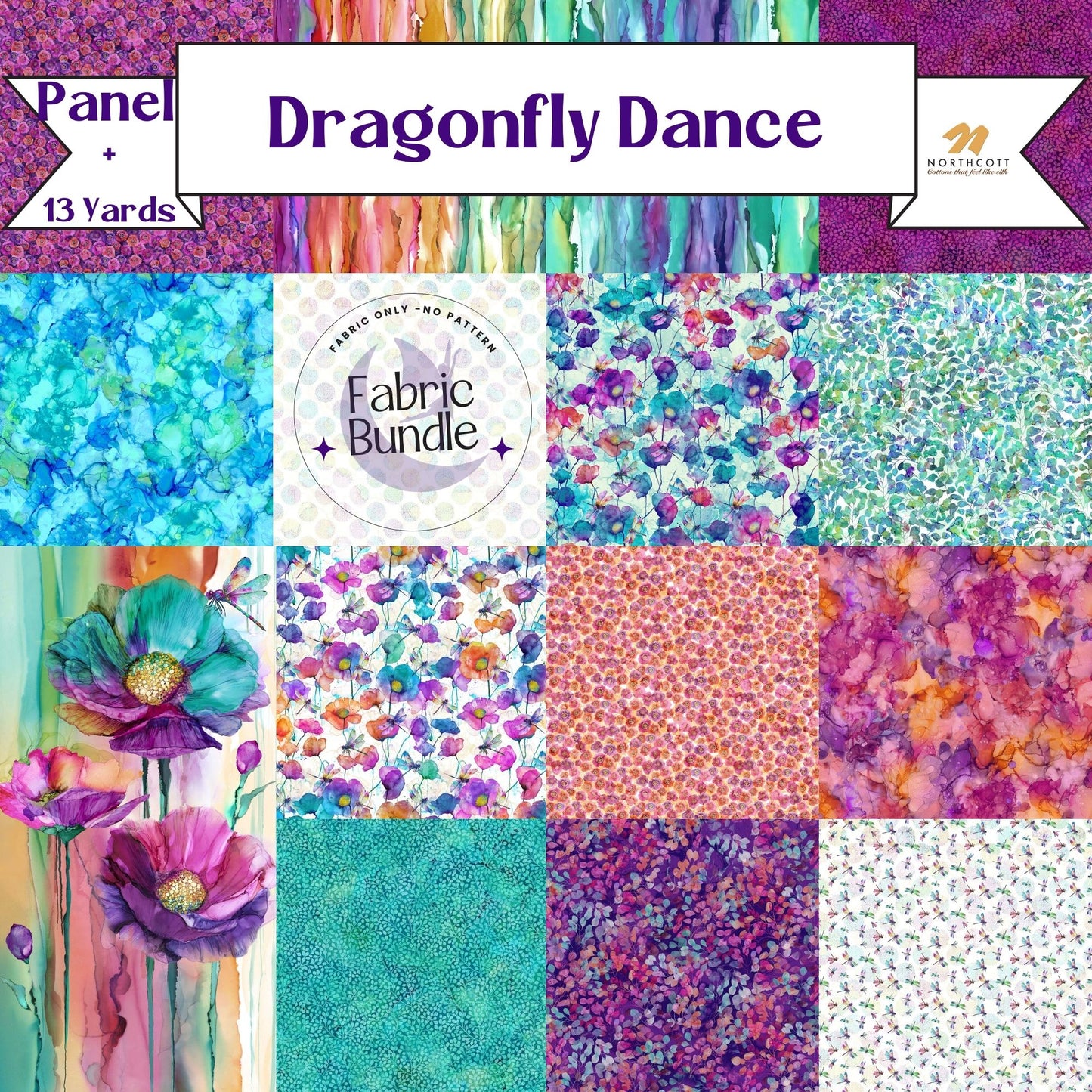 Dragonfly Dance 13 yards + Panel Exclusive Bundle from Angels Neverland Fabric Store