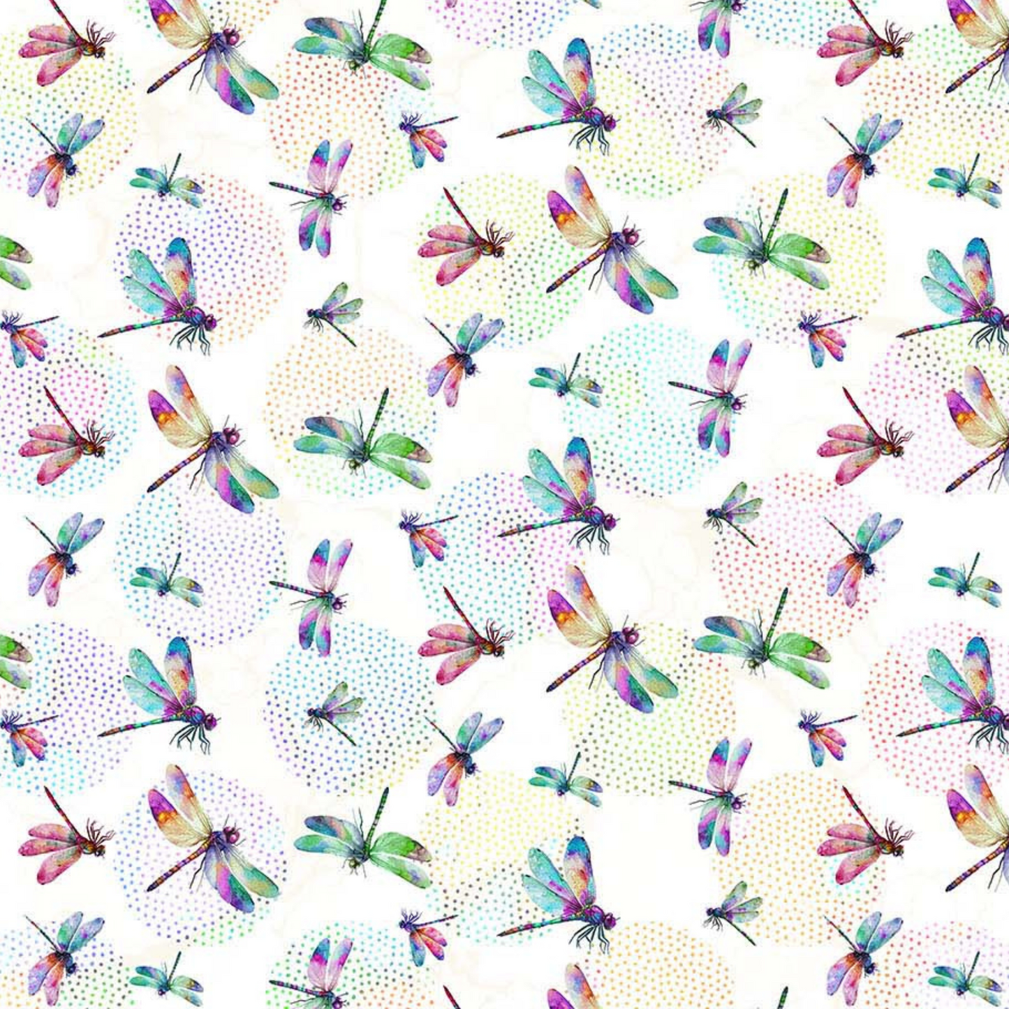Dragonfly Dance White Multi - Dragonfly Fabric by the Yard - DP27504-10
