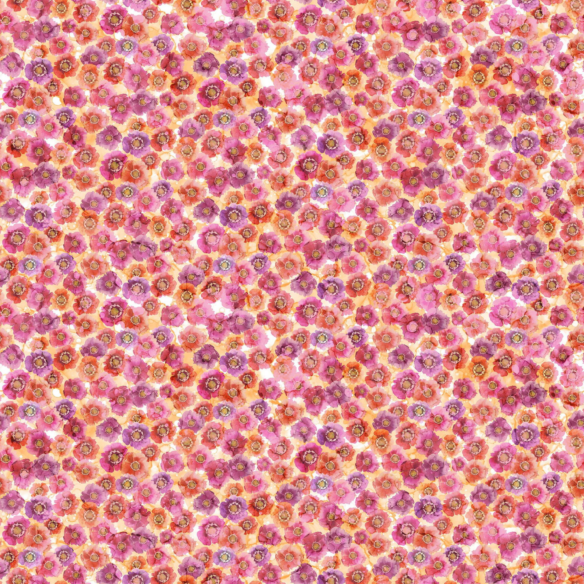 Dragonfly Dance Pink & Orange Packed Floral Fabric by the Yard