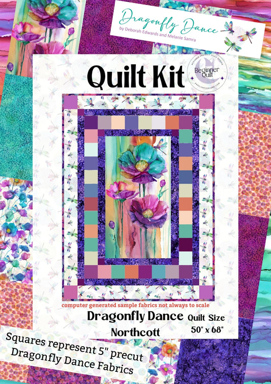 Dragonfly Dance Panel & PRECUTS with Dragonfly Border - DIY Beginner Quilt Kit - Picture This Pattern
