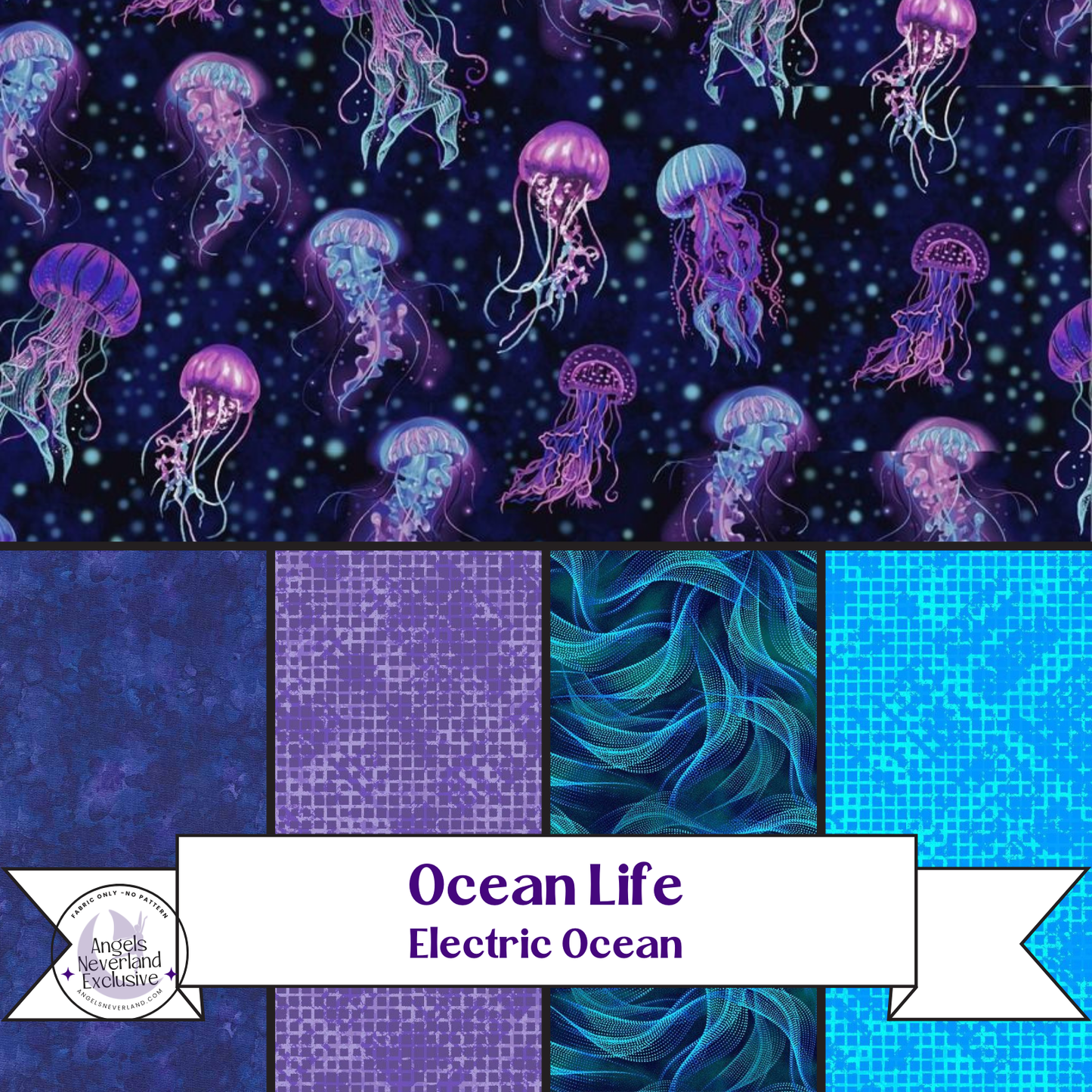 Electric Ocean - Bioluminescent Jellyfish Fabric by the Yard