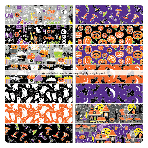 Glow in the Dark Halloween Fabric - Precut Fat Quarters Fabric Bundle -  Chills & Thrills