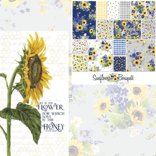 Sunflower Bouquets Precut FQs Bundle with Sunflower Panel