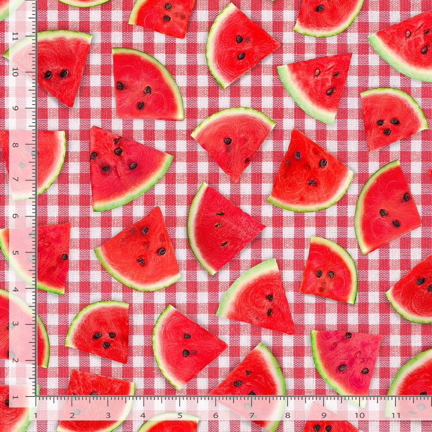 Timeless Treasures Watermelon Slice on Plaid Cotton Fabric by the Yard – Fresh Fruit Collection
