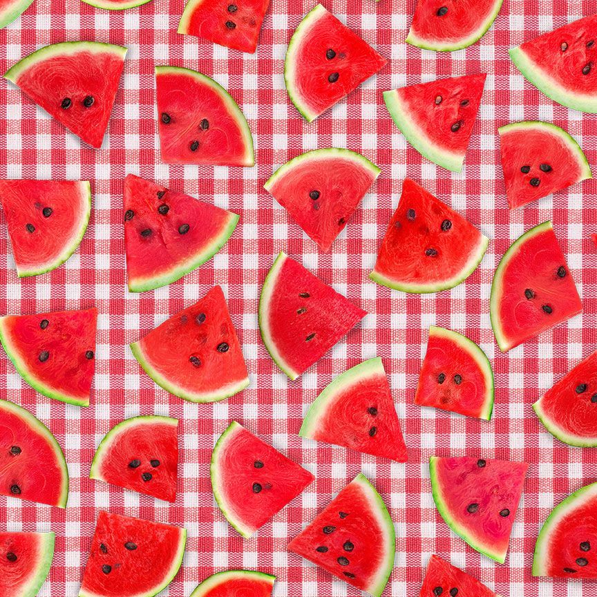 Timeless Treasures Watermelon Slice on Plaid Cotton Fabric by the Yard – Fresh Fruit Collection