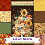 Fall into Autumn Sunflower Panel with birds and coordinating prints 9 Piece Fabric Bundle - (FQ, 1/2 yard & 1 yard bundles) by Studio E + more