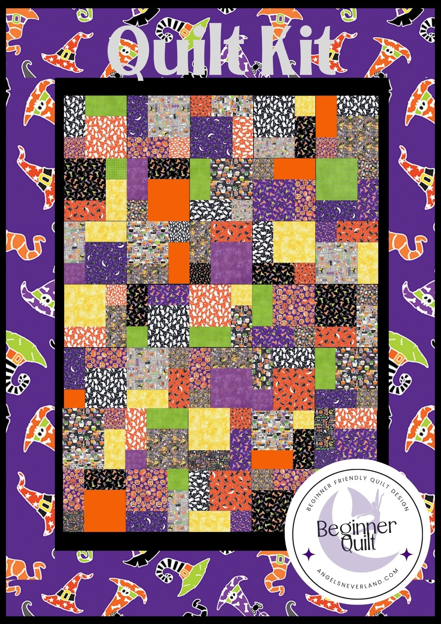 Halloween Beginner Quilt Kit - Chills & Thrills Glow in the Dark Halloween Cotton Fabric ABC & 123 Pattern