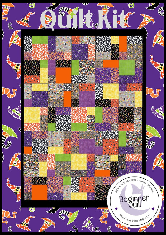 Halloween Beginner Quilt Kit - Chills & Thrills Glow in the Dark Halloween Cotton Fabric ABC & 123 Pattern