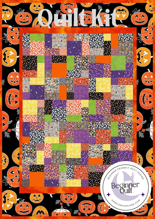 Halloween Beginner Quilt Kit - Chills & Thrills Glow in the Dark Halloween Cotton Fabric ABC & 123 Pattern