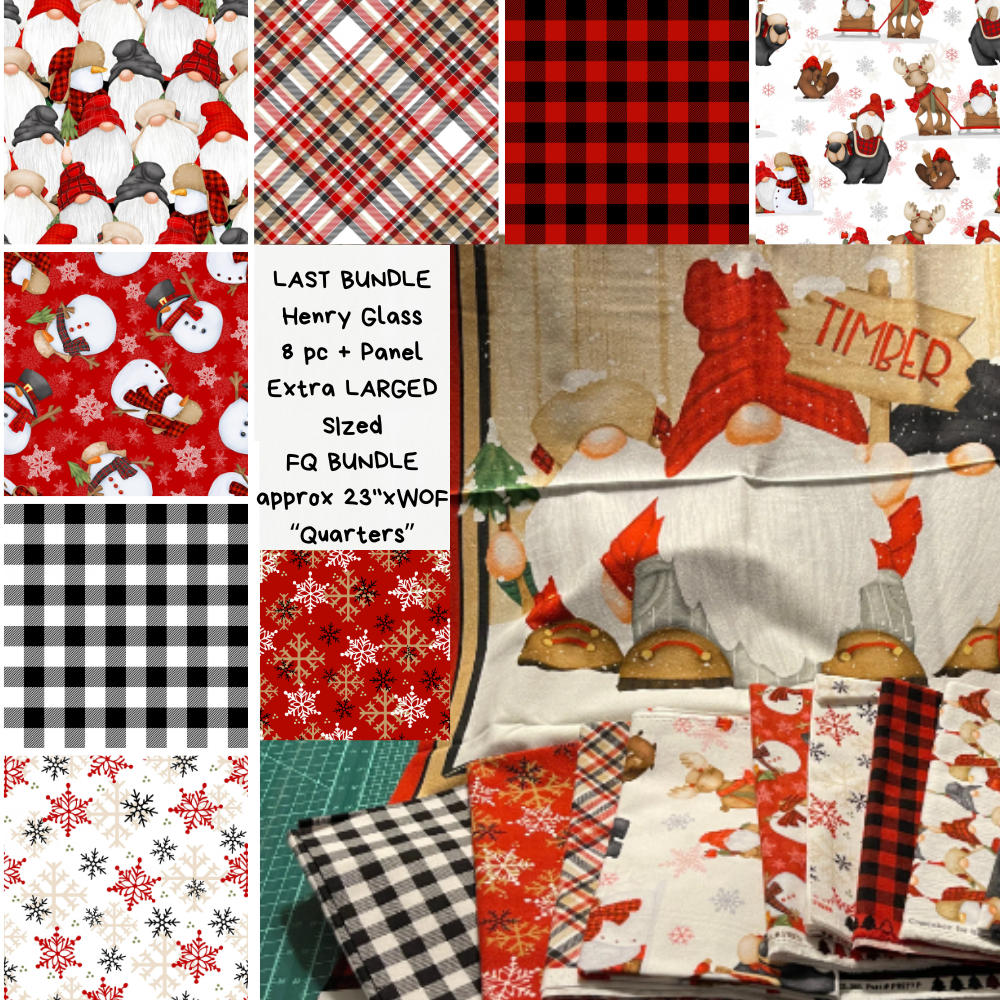 Flannel Gnomies from Henry Glass, Extra Large Sized FQ Fabric Bundle w/Panel, discontinued OOP