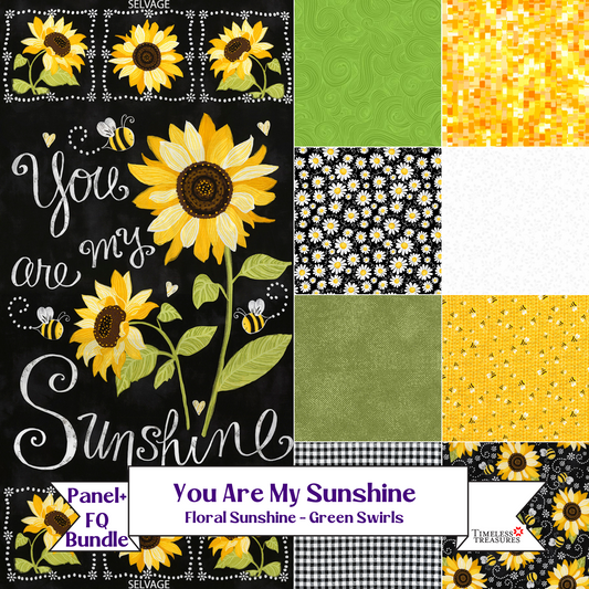 You are my Sunshine Fabric Fat Quarter Bundle with Sunflower Panel - Beeloved Fabric FQs