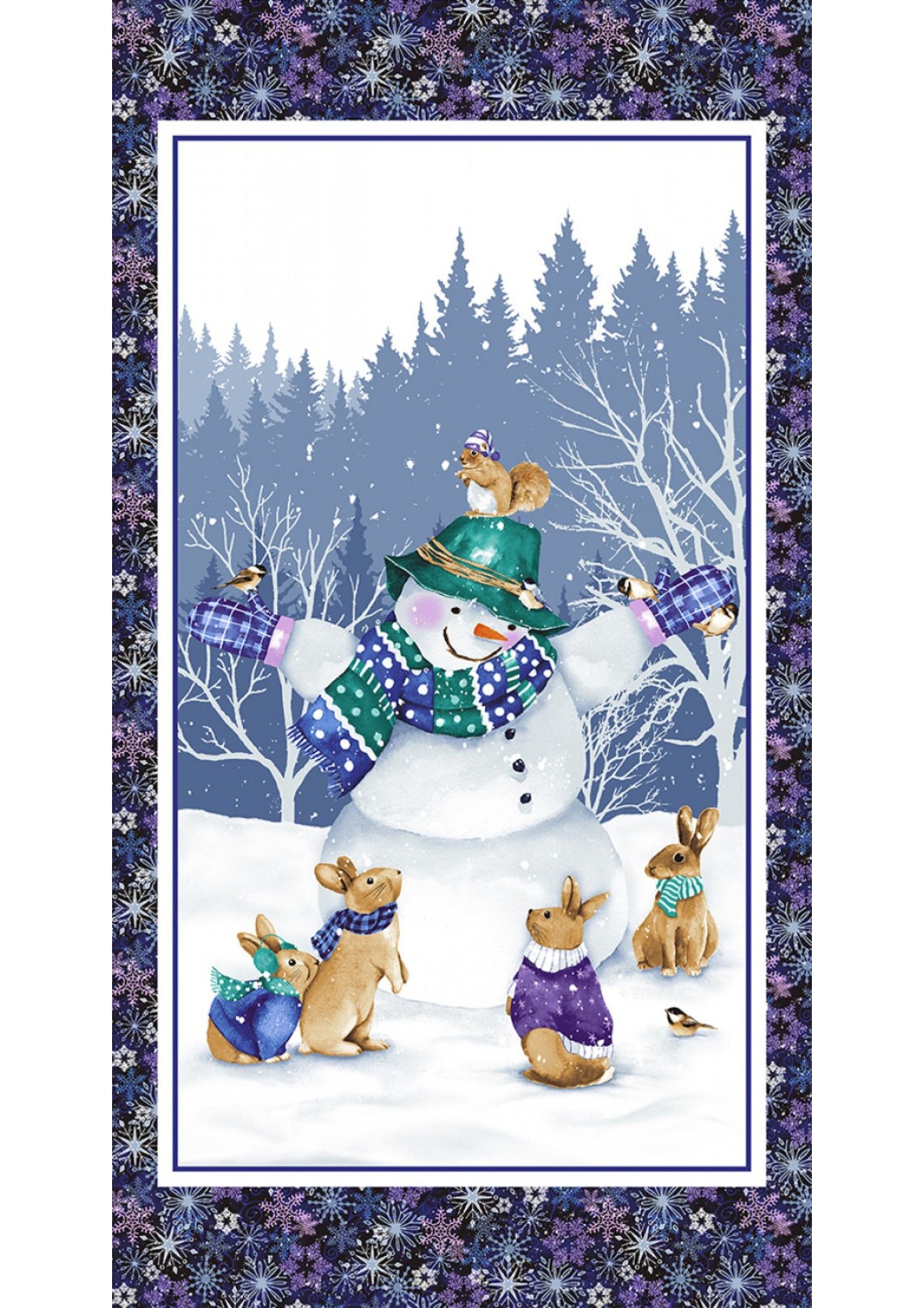 Flurry Friends Snowman and Wildlife Panel Only by Barb Tourtillotte