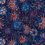 Stars & Stripes USA Flag Fireworks Cotton Fabric by the Yard