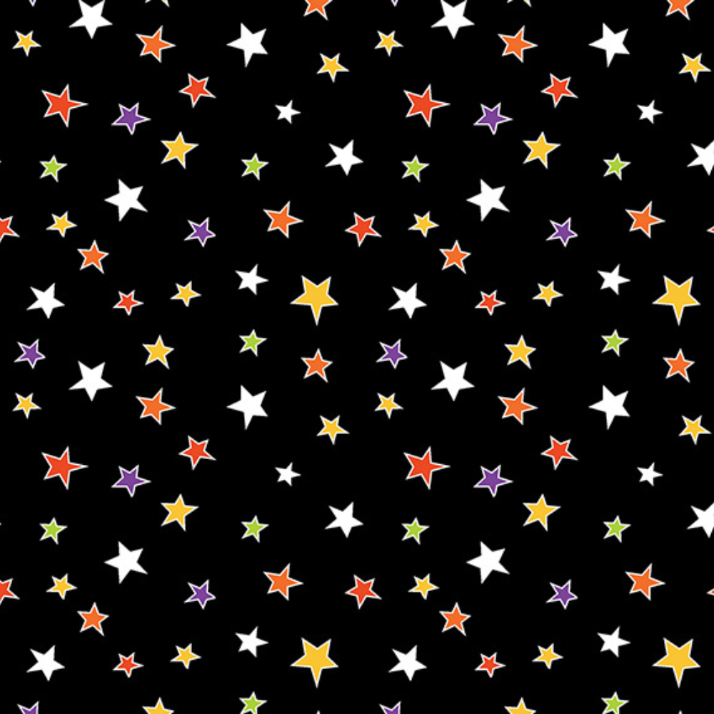 Glowing Stars Black Glow-O-Ween Halloween Cotton Fabric by the Yard