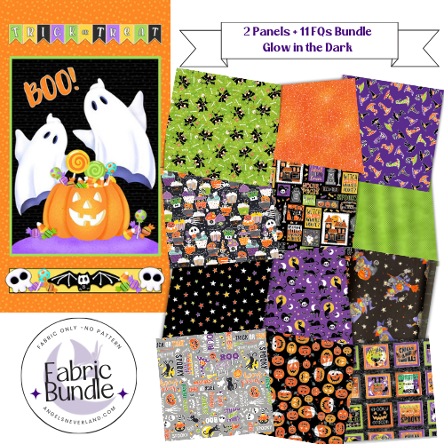 Glow in the Dark Halloween Fabric Bundle with Panel, Block Panel & 11 FQs of Cotton Quilting Fabric